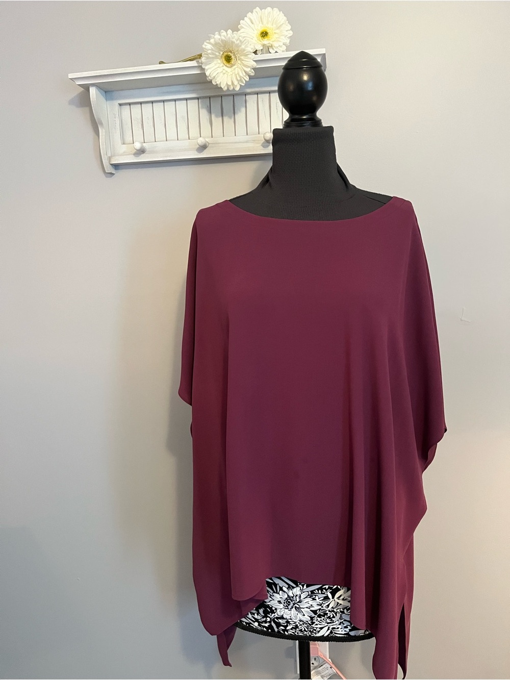 Eileen Fisher 100% Silk  Boatneck poncho Tunic in Plum EUC